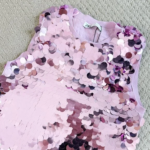 Zara Pink Barbie Spangle Cocktail Party Mini Dress NEW M - Picture 2 of 16